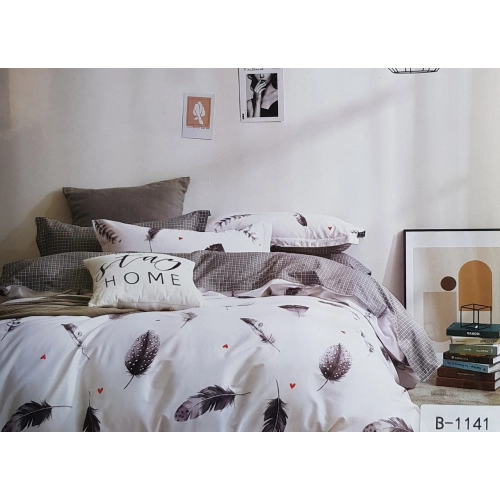 Komplet Pościeli z Bawełny Satynowej 100% 160x200 2x70x80 Delikatne Piórka